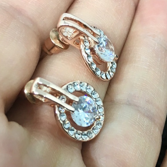Rose Gold CZ Post Earrings - Picture 2 of 2
